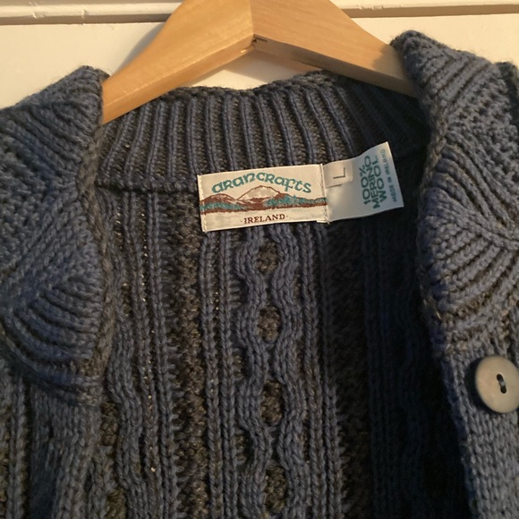 Aran Crafts Wool Sweater Coat Scalloped Bottom - Picture 5 of 12